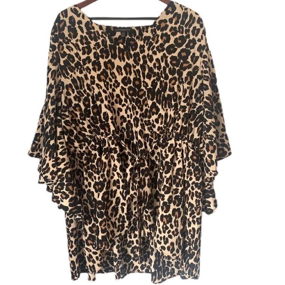 Lane Bryant Wide Sleeve Front Tie Animal Print Blouse Top Tunic - Picture 7 of 7